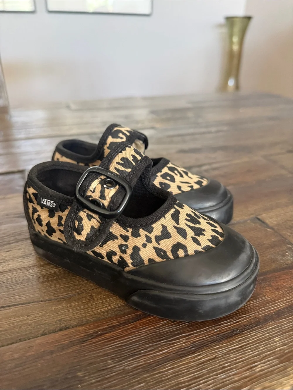 Vans Kids Leopard Mary Jane Shoes - Black/Tan
